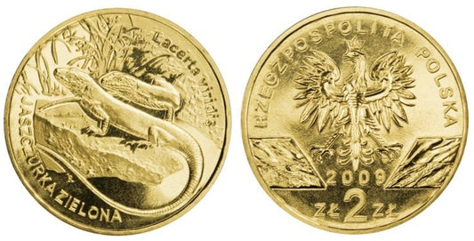 2 zł Jaszczurka zielona (łac. Lacerta viridis) 2009