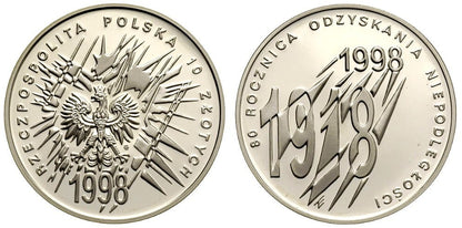 10 zł 80 rocznica odzyskania niepodległości 1998