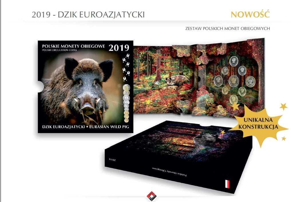 Polskie monety obiegowe Dzik 3D x 9 2019